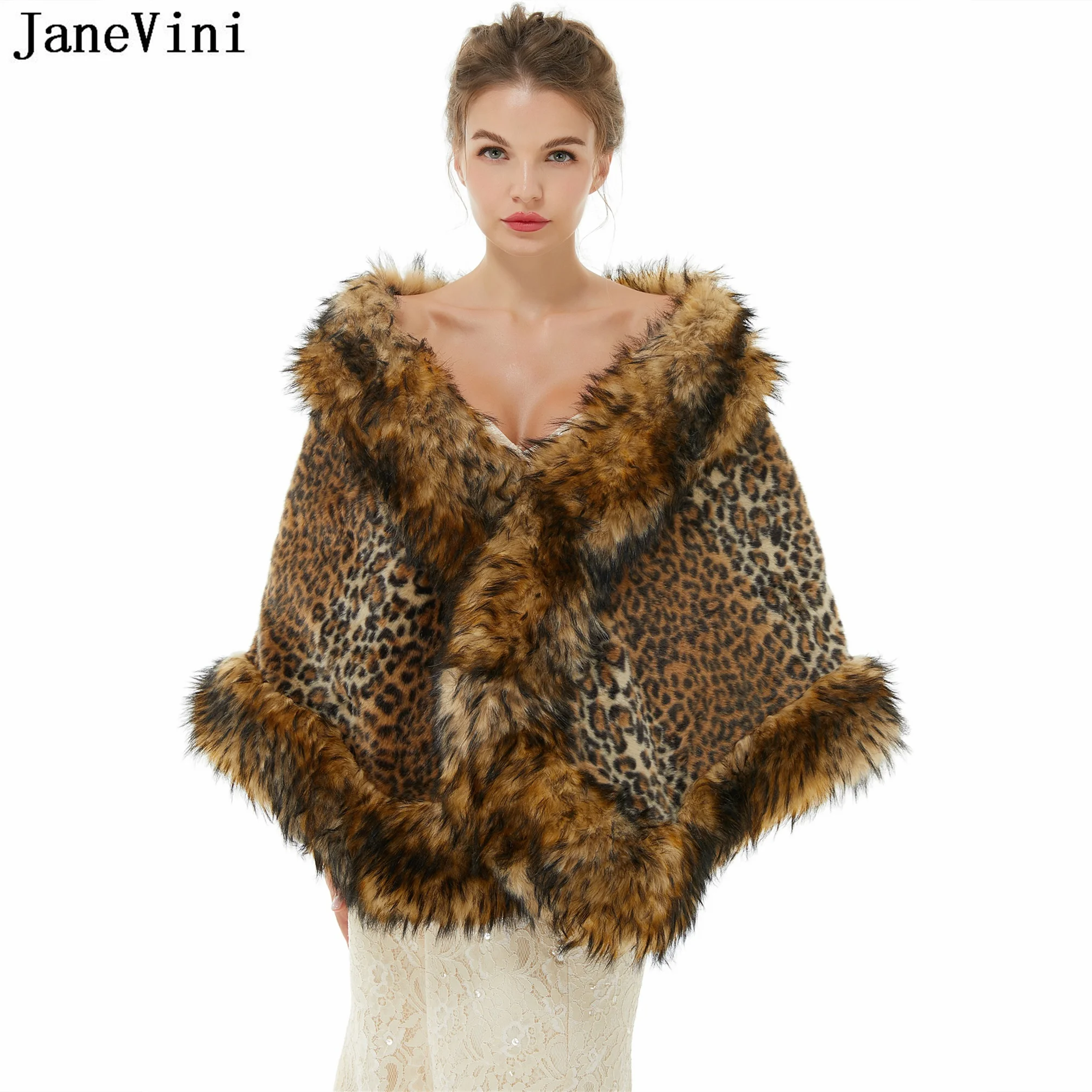 Janevini 2023 Inverno Leopardo Scialle Da Sposa Shtappeti Bolero Femme Faux Fur Mantelle Da Sposa Sposa Avvolge Giacca Bolero Fause Fourrure