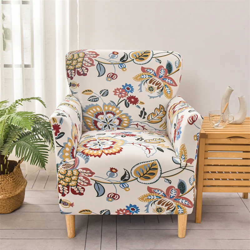 Tub Chair Cover Soft Spandex Printed Club Armchair Slipcovers for Living Room Elastic Single Sofa Covers Home Bar Counter Hotel 3