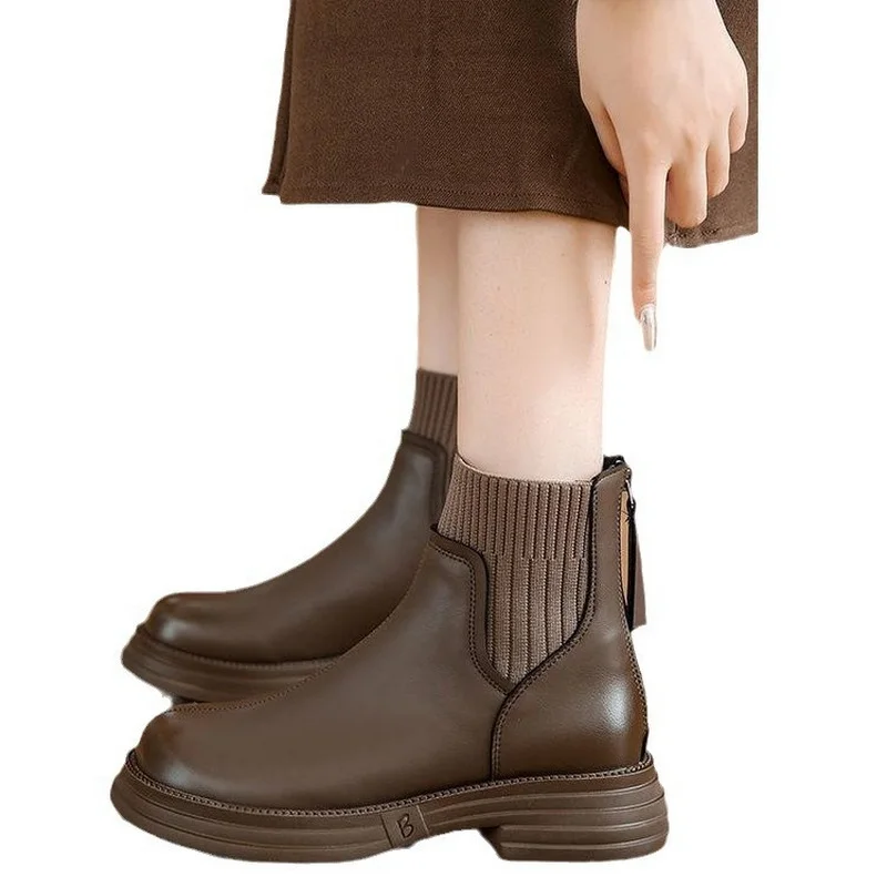 New Women & Girls Sock Boots Antiskid Autumn Female Leather Shoes Size 35-40