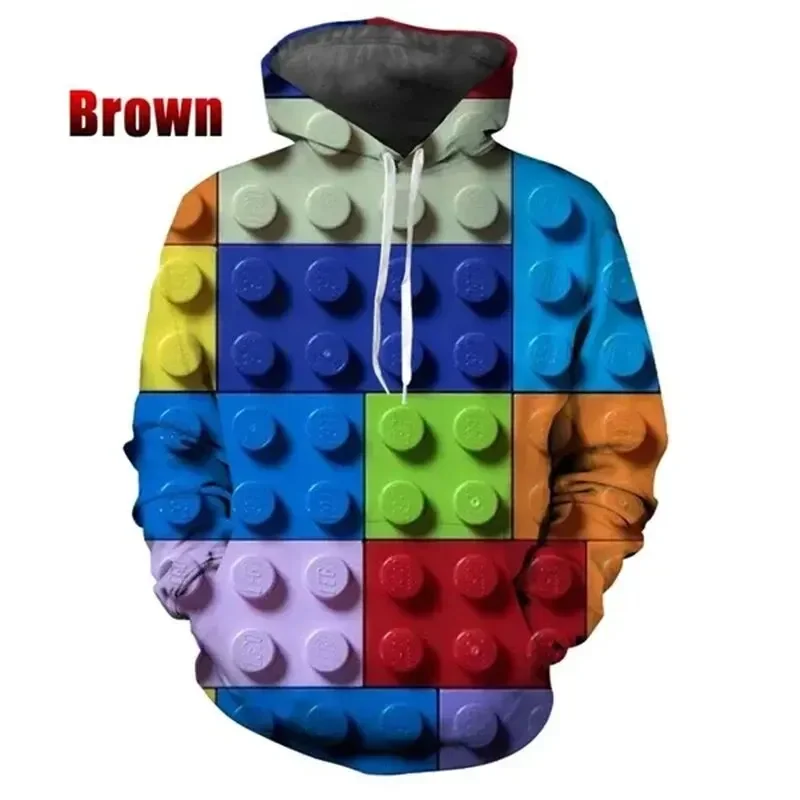 Sudadera con capucha de moda para hombre, con estampado 3D de bloques de rompecabezas, tendencia de otoño e invierno, sudadera de manga larga de gran tamaño para exteriores