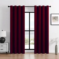 1Pcs Burgundy Linen Fabric 100% Blackout Curtains Solid Color Grommet Top Insulate Window Curtains for Home Living Room 1