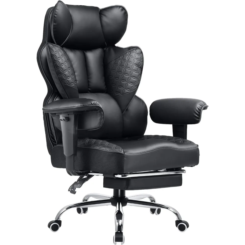 Desk Office Chair 400LBS Big and Tall Office Chairs Ergonomic Gaming Chairs with Wide Seat Leather High Back Chair with Foot Re 1