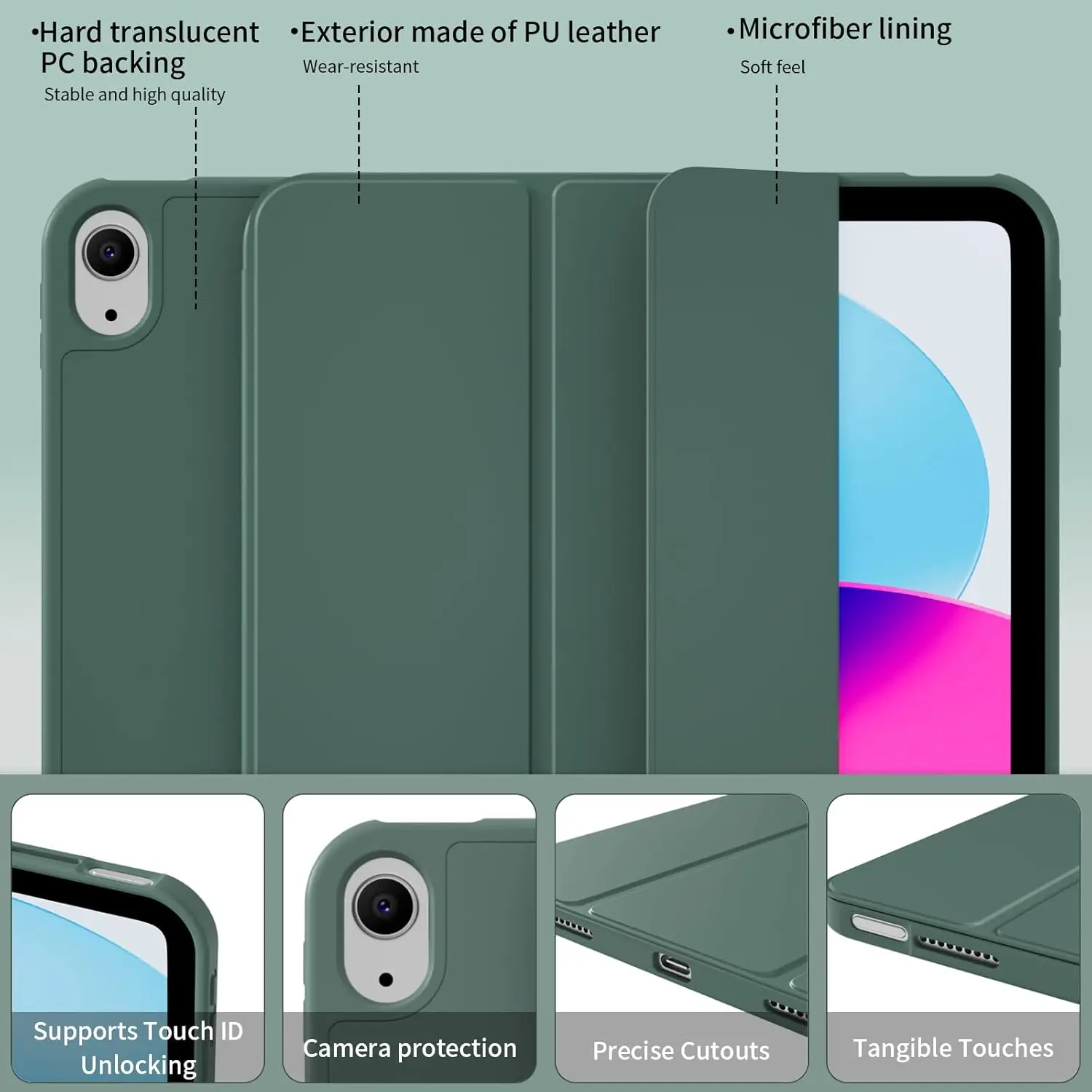 Trifold Stand Smart Cover with Soft TPU Back and Auto Wake/Sleep功能