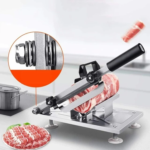 Manual Meat Slicer Cutter Chicken Cutter Stainless Steel Machine for Lamb Chops Beef Fish Vegetable Meat Chopper, Size: 12.96 x 6.69, Silver