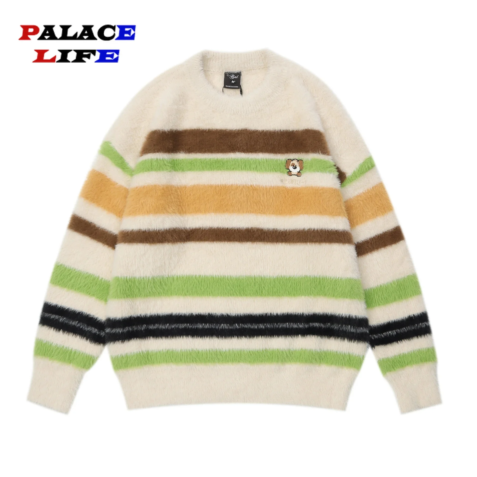 

American Striped Pullover Retro Patchwork Knit Sweater Men Oversized Casual Streetwear Unisex Loose Women‘s Jumpers Mens Clothes