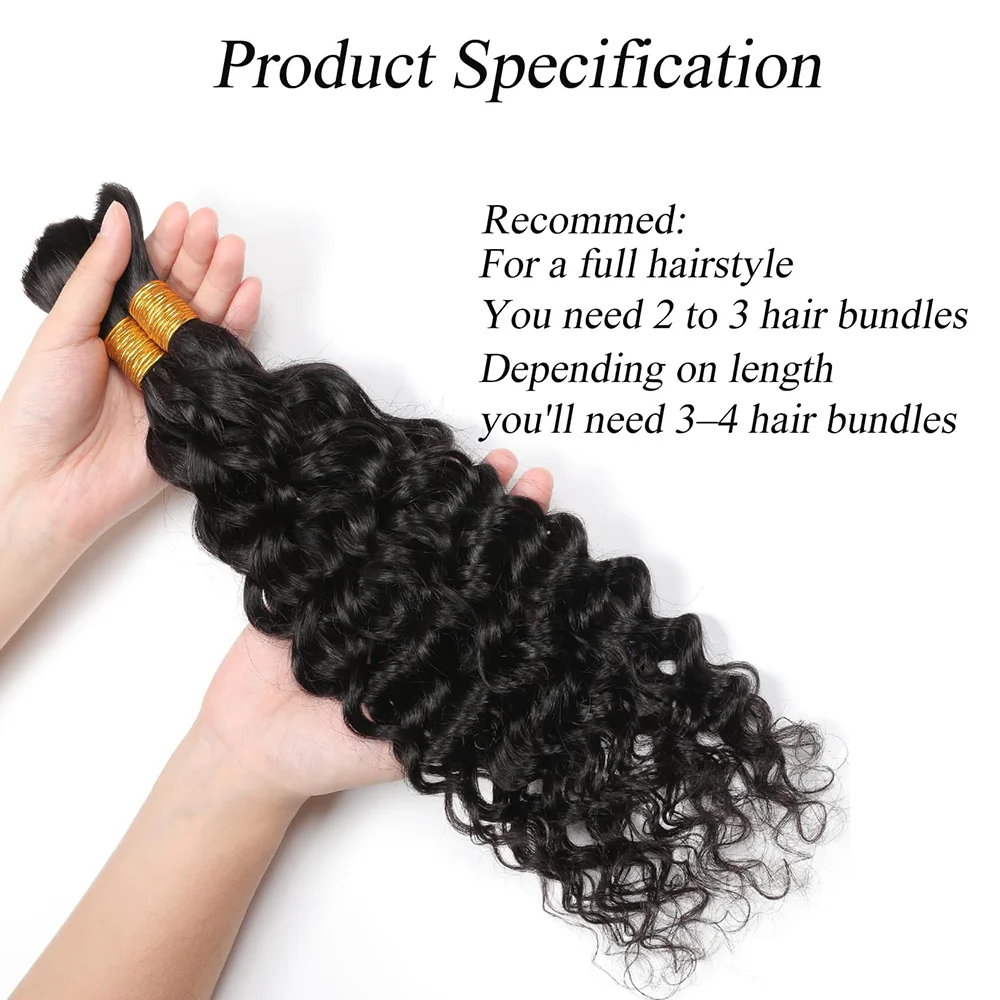 Human Hair Extensions Bulk Braiding Hair Deep Wave 100% Human Hair Unprocessed Boho Braids No Weft Natural Black 50G/Pack