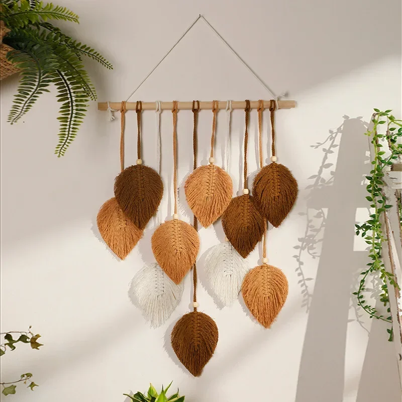 

Tapestry hand-woven wooden stick leaves colorful braided rope fabric living room wall hanging bedroom bedside home decorations