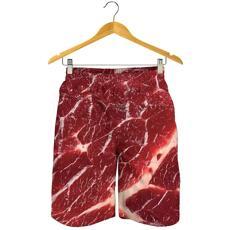 Funny Meat Graphic Beach Shorts For Men Summer Casual Board Ice Shorts 3d Print Loose Plus Size Trunk Short Pants Streetwear 3