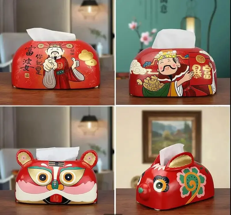 

Ceramic Tissue Box Restaurant Coffee Table Storage Removable Tissue Box Chinese Household Tissue Storage Box New Year Lucky Gift