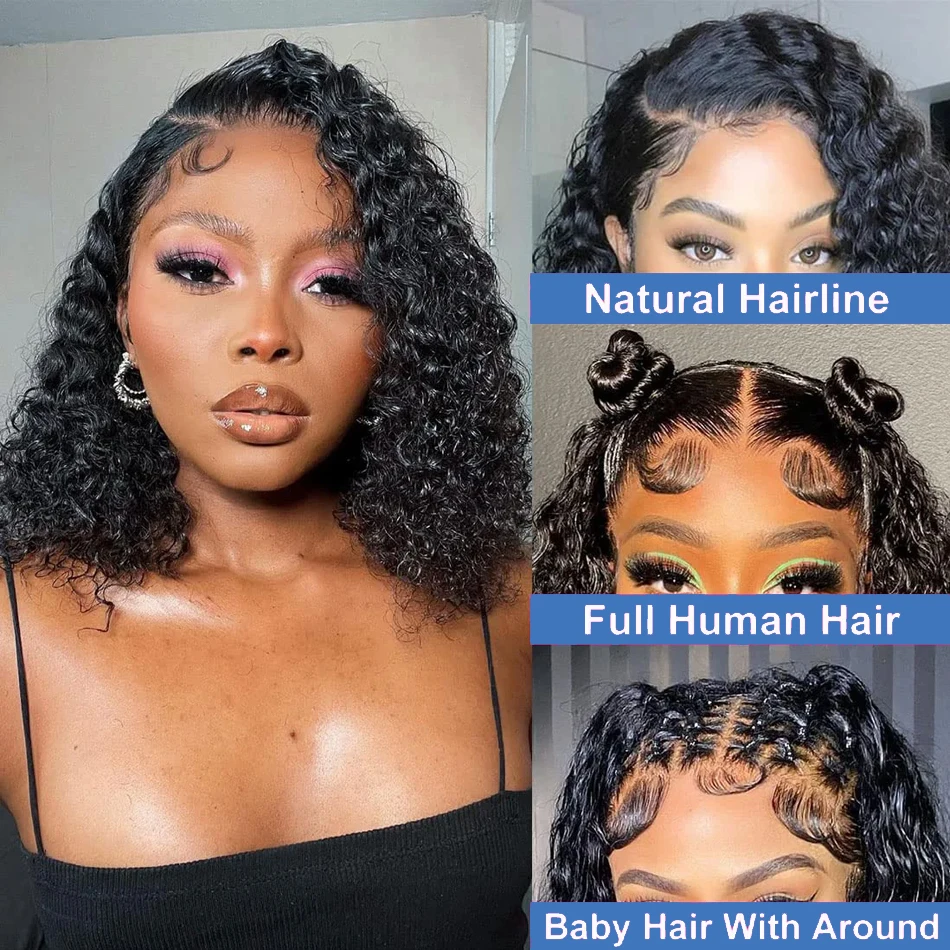 Deep Wave Short BOB Wigs Human Hair 13x4 Transparent Lace Wig PrePlucked Remy Front Lace Wig For Women Wigs Bleached Knots