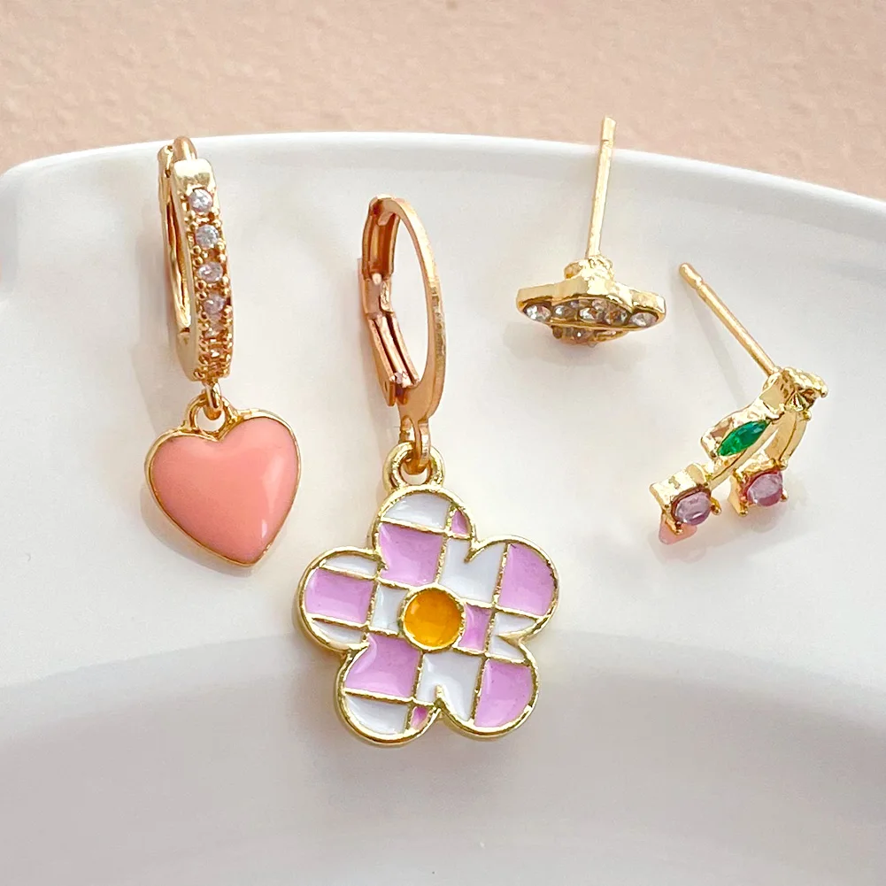 Y2K Candy Color Enamel Heart Flower CZ Small Hoop Earrings for Women Girls  Cute Balloon Dog Drip Oil Earrings Huggies Jewelry - AliExpress