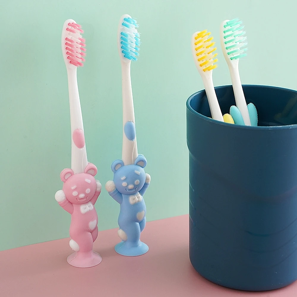 

4 Color Bear Cute Toothbrush Tooth brush With Suction Cup Can Stand for Children