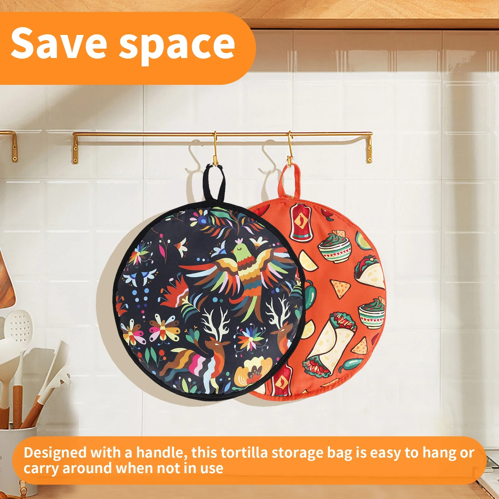 1/2Pcs 12inch Burrito Warmer Bag Circular Cloth Bag with Handle Insulated Microwave-Safe Fabric Holder for Pizza Bread Flour 2