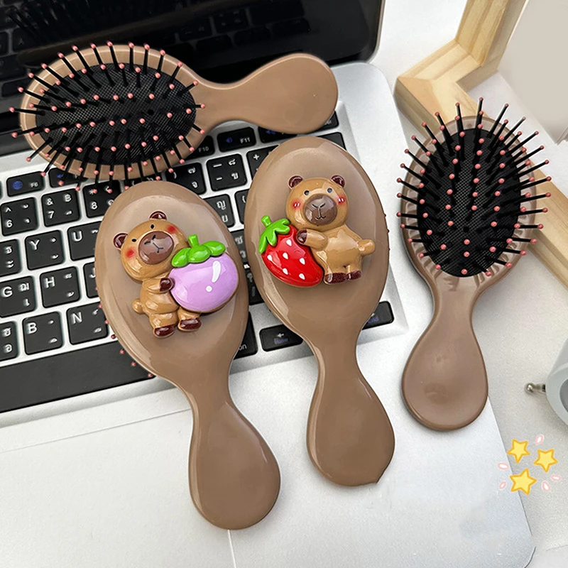 Capybara Folding Massage Comb With Mirror Head Massage Airbag Comb Anti-Static Portable Travel Girl Hair Combs Styling Tool 4