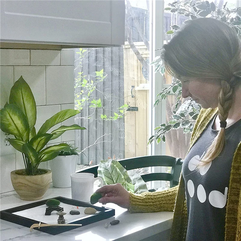 WEBEEDY Set Di 3 Mini Sabbiere Zen Da Scrivania - Kit Giardino Giapponese Con Accessori Fai Da Te Per Relax E Decorazione Ufficio