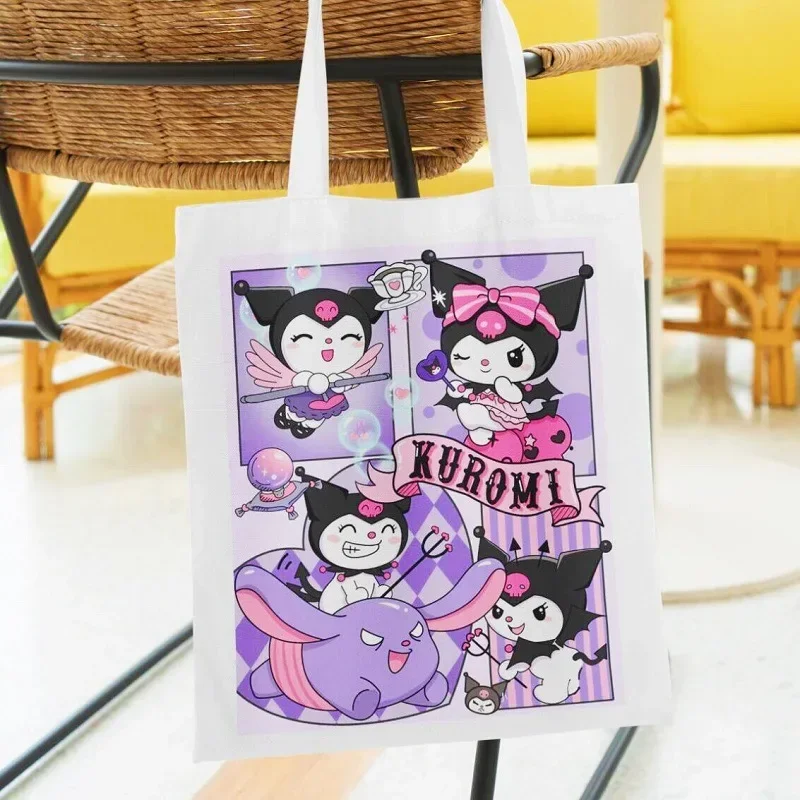 MINISO Cartoon Canvas Reusable Tote Bag Kawaii kuromi sanrio Portable Storage HandBags Shoulder Bag for Women and Girl Shopping