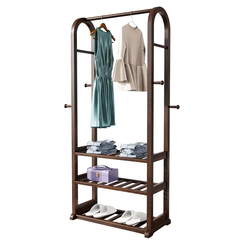 

Solid Wood Hanger Floor-Standing Household Three-Layer Storage Rack Bedroom Frame Coat Rack