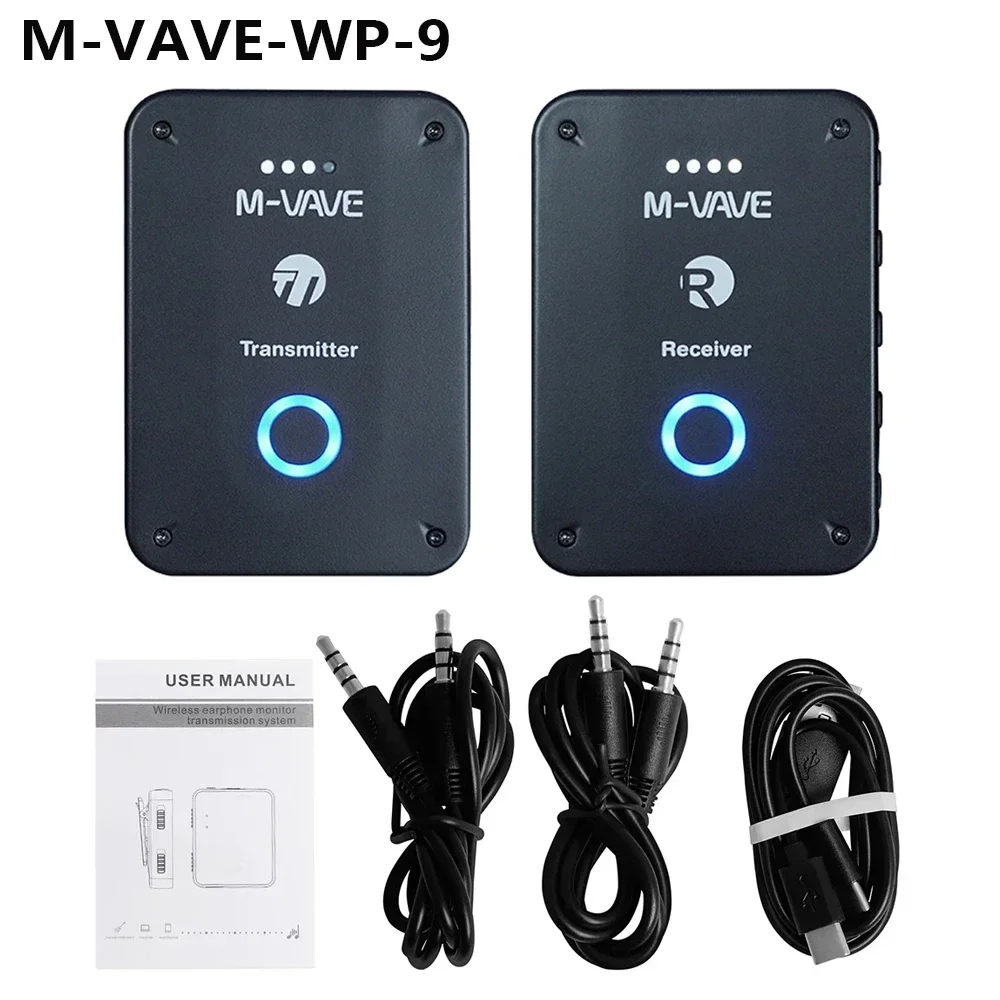 M VAVE WP 9 Wireless Earphone Monitor Rechargeable 2.4GHz Transmitter Receiver Support Stereo Mono Recording Function