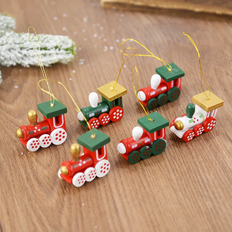 Wooden Train Pendants Christmas Tree Mini Hanging Doll Ornaments Decoration for Home 2024 Navidad Noel Xmas New Year 2025 Gifts
