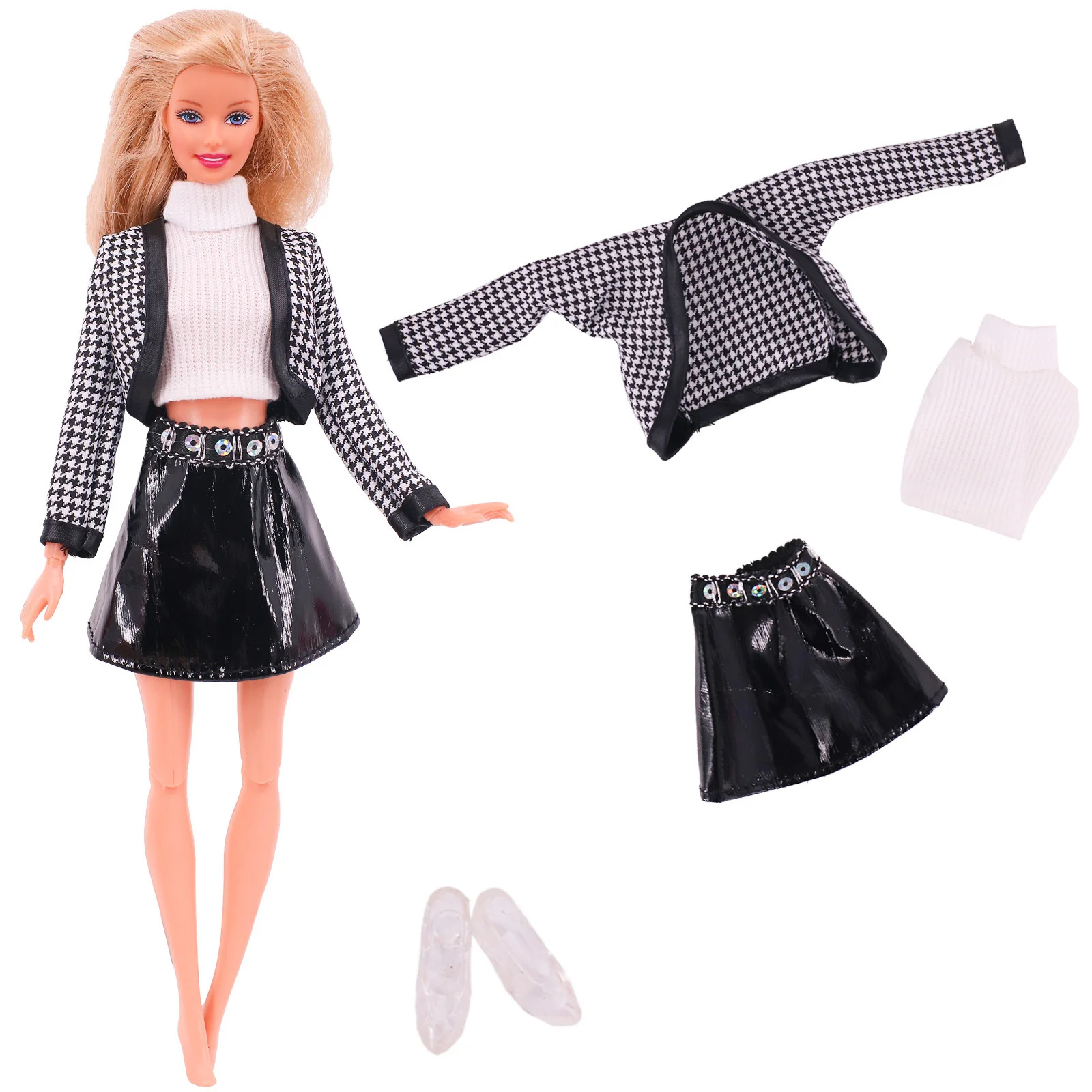 Barbies Doll Dress Outfit Mini Plush Coat+Skirt Trousers + Shoes For 11.8Inch American Doll Clothes 1/12 BJD Girls DIY Toys Gift 6