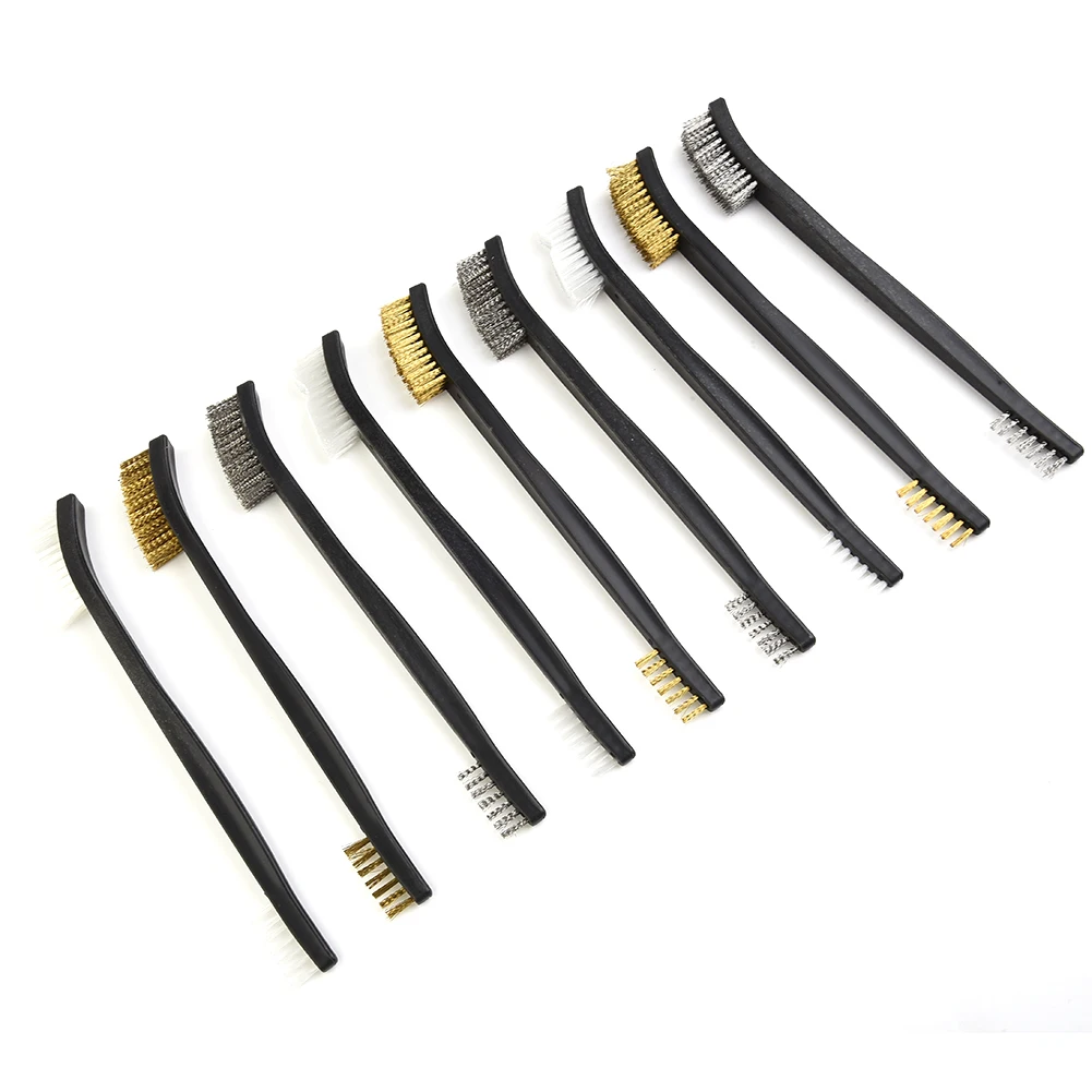 

9pcs Mini Wire Brush Set Steel Brass Nylon Polishing Cleaning Brushes Metal Rust Remover Multifunction Hand Tools