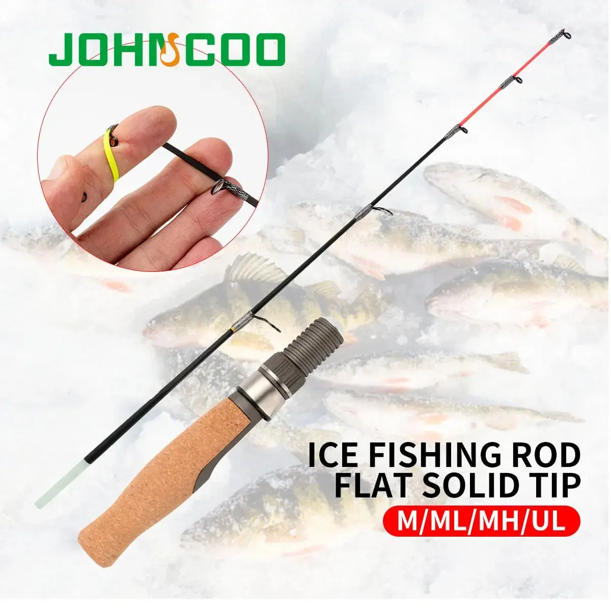 Canne à pêche sur glace 50cm avec pointe souple et manche liège - Qualité fibre de verre premium