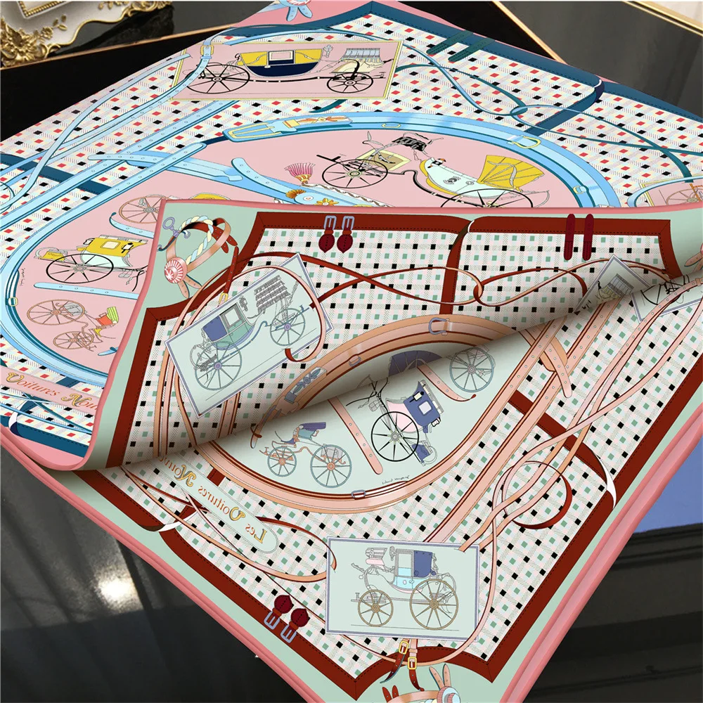 New Brand Two-sided Print Headband Scarf Women Fashion 90*90cm The horse Hijab Bandana Neckerhicef Beach Sun Protection Shawl