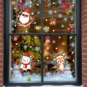 Christmas Stickers Snowflake Snowman Window Stickers Santa Claus Tree Gifts PVC Electrostatic Glass Stickers