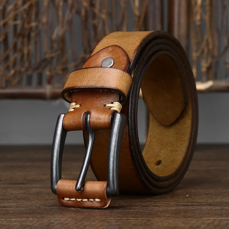 

Mens Belts Pin Buckle Cow Genuine Leather Mens Belt for Men Male Vintage Jeans Cowskin Belts 105 110 115 120 125cm Belts Strap