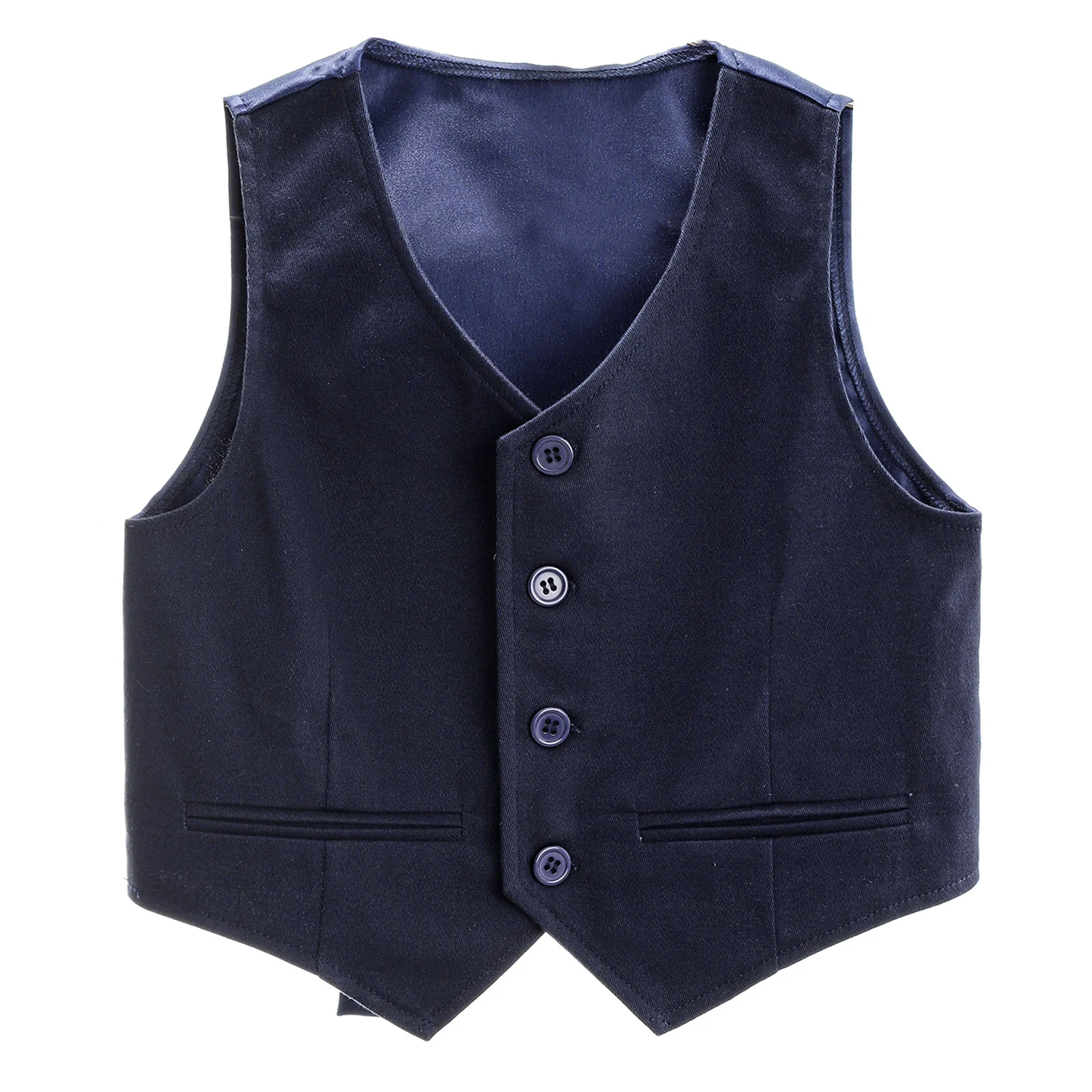 Kids Boys Formal Vest Gentlemen Party Wear Classics Solid Color V-neck Back Strap Pointed Waistcoat Stage Performance