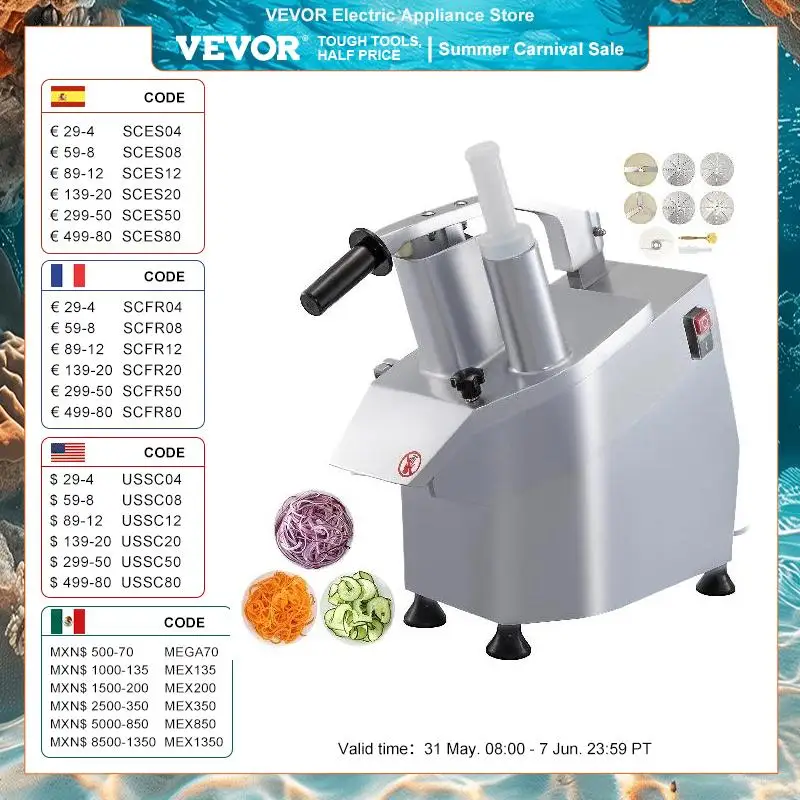 VEVOR Electric Vegetable Cutter Slicer Chopper Shredder Grinder Pellet Machine for Kitchen Tools And Appliances Food Processors