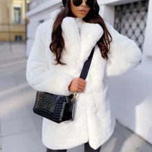 

2021 New Women Winter Warm Faux Fur Coat Thick Women Middle -Long Overcoat Turn Down Collar Women Warm Female Casaco Feminino