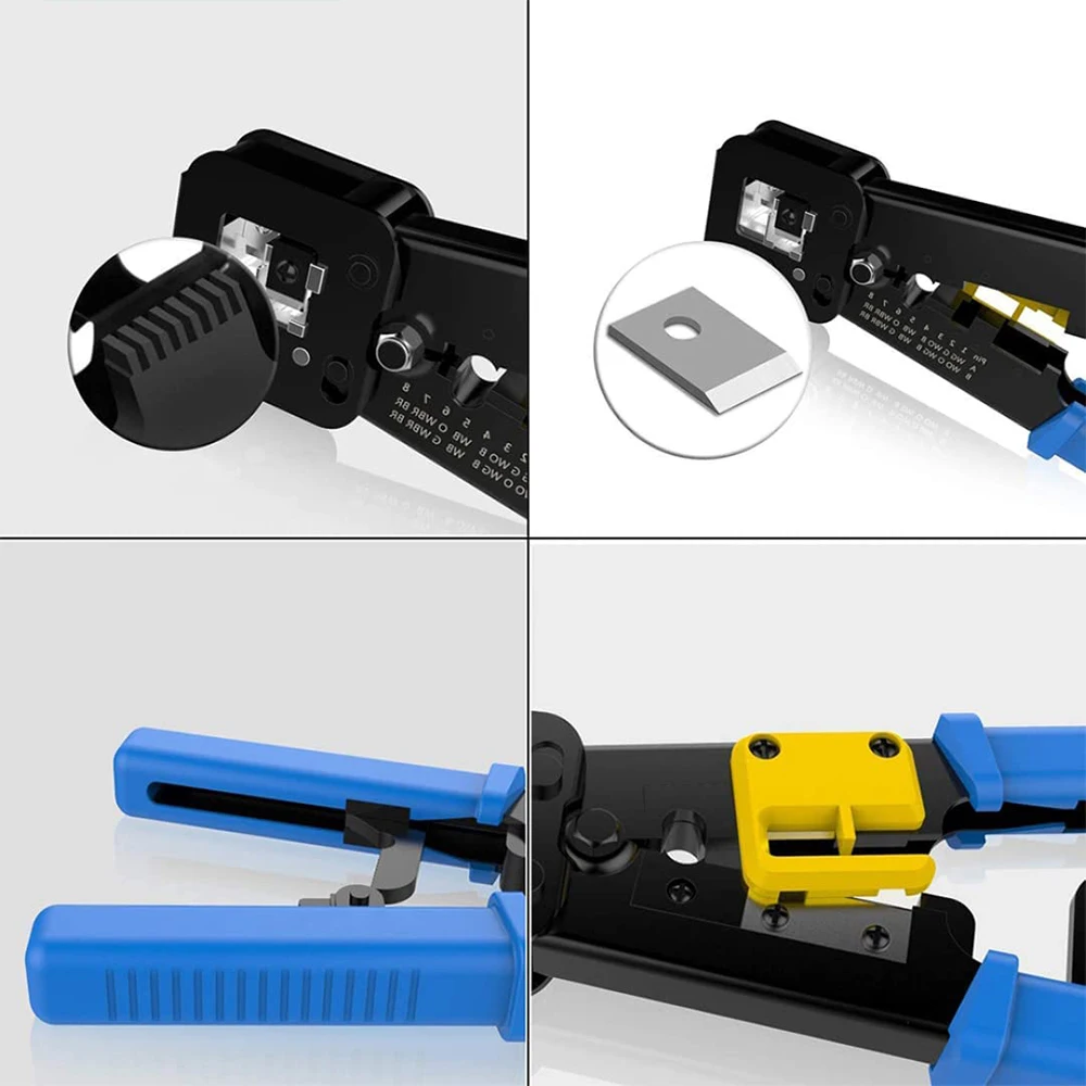 Ferramenta do Friso de Hoolnx Rj45 Passa Através do Descascador do Cortador do Crimper dos Ethernet para Cat5e Cat6 Rj45 Rj12 Regular e Passe da Extremidade Através dos Plugues a - Imagem 3