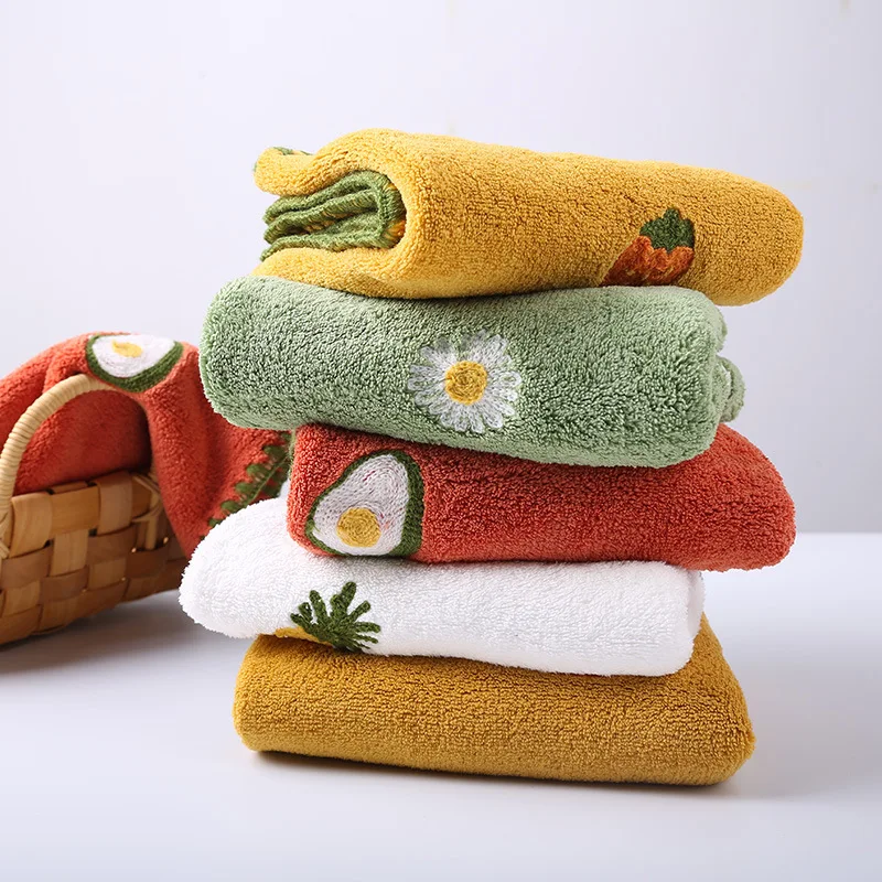 Hand Towel Absorbent Cartoon Embroidery 30x30cm Bathroom Kitchen Hanging Quick Drying