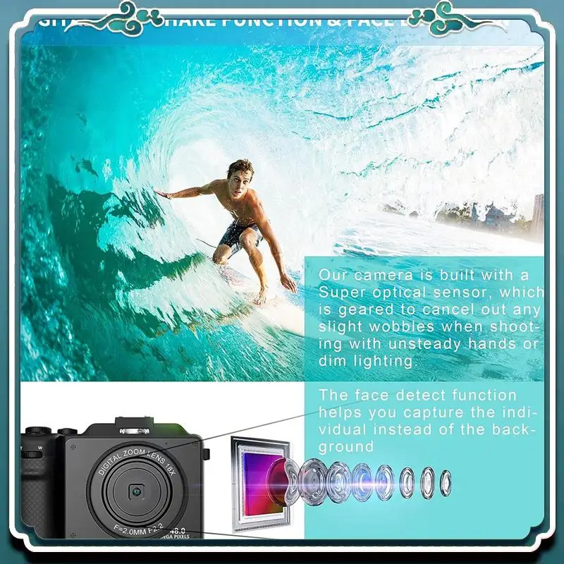 3In IPS Screen Digital Camera HD Digital Camera For Photography, Dual Cam Front And Rear With Autofocus Face Detect