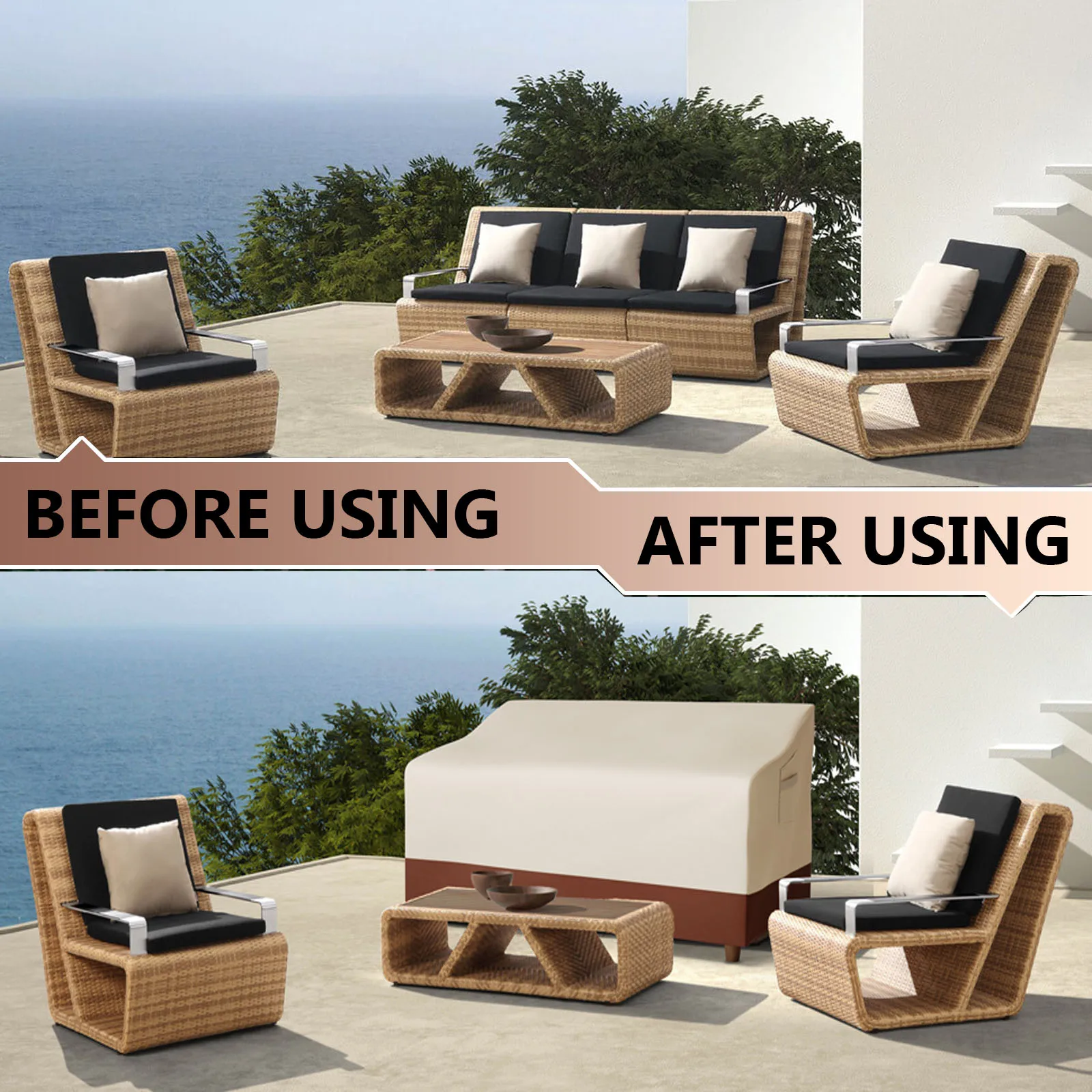 Protección Muebles Patio Funda Impermeable Para Muebles De Jardín 140x140x80 Cm - Tela Oxford 420D, Antilluvia Y Anti-UV Funda Muebles Jardín Impermeable