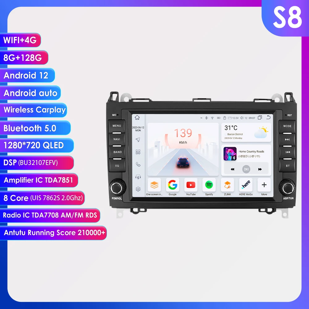 Radio con GPS para coche, reproductor multimedia con Android, 8 pulgadas, estéreo, 2DIN, Carplay, 4G, para mercedes-benz B200, W169, W245, W639, A200, A150