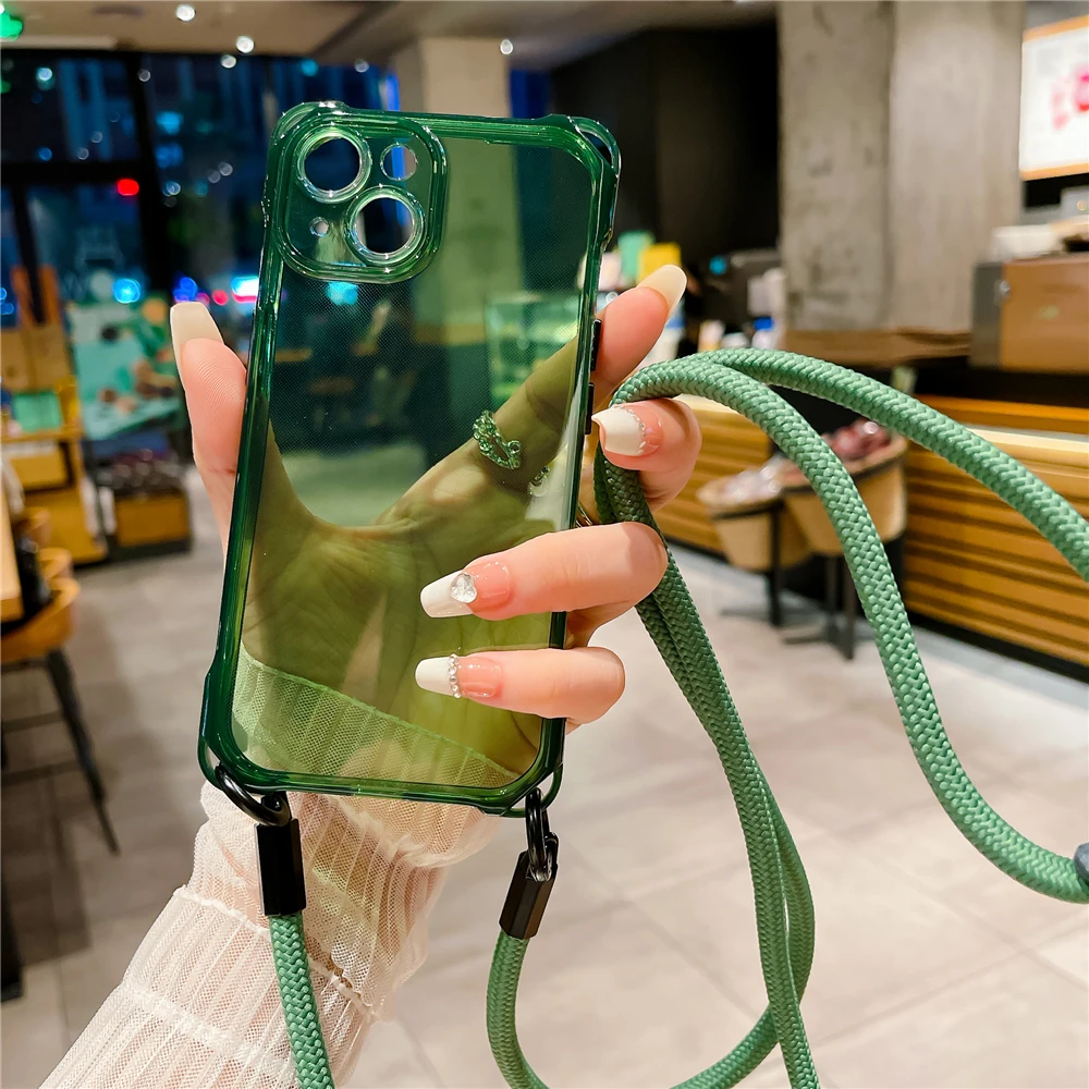 Transparent Soft Silicone Crossbody Lanyard Rope Necklace Phone Case with 7MM Strap