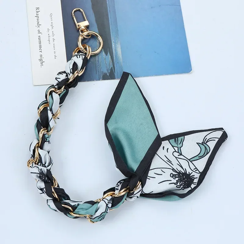 Woven Silk Scarf Double Buckle Wrist Strap with Mobile Phone Lanyard
