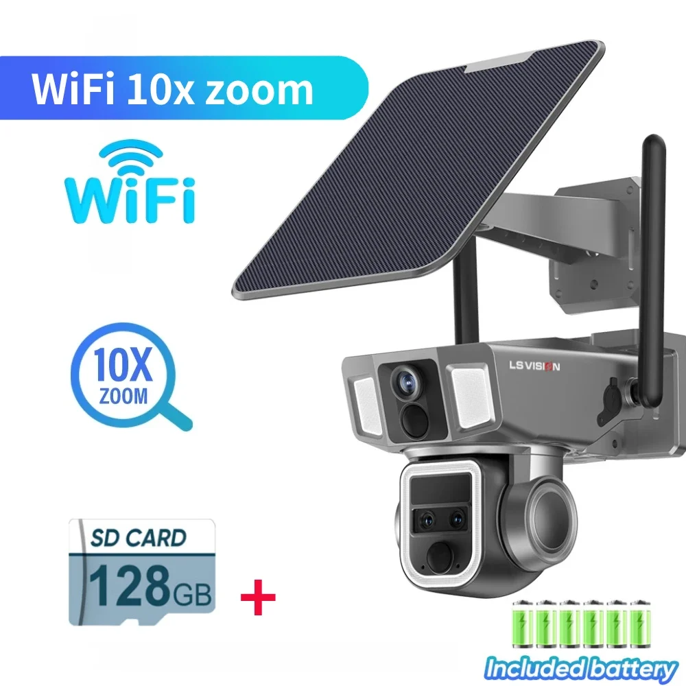 LS VISION-كاميرا أمان شمسية خارجية ، شاشة مزدوجة ،...