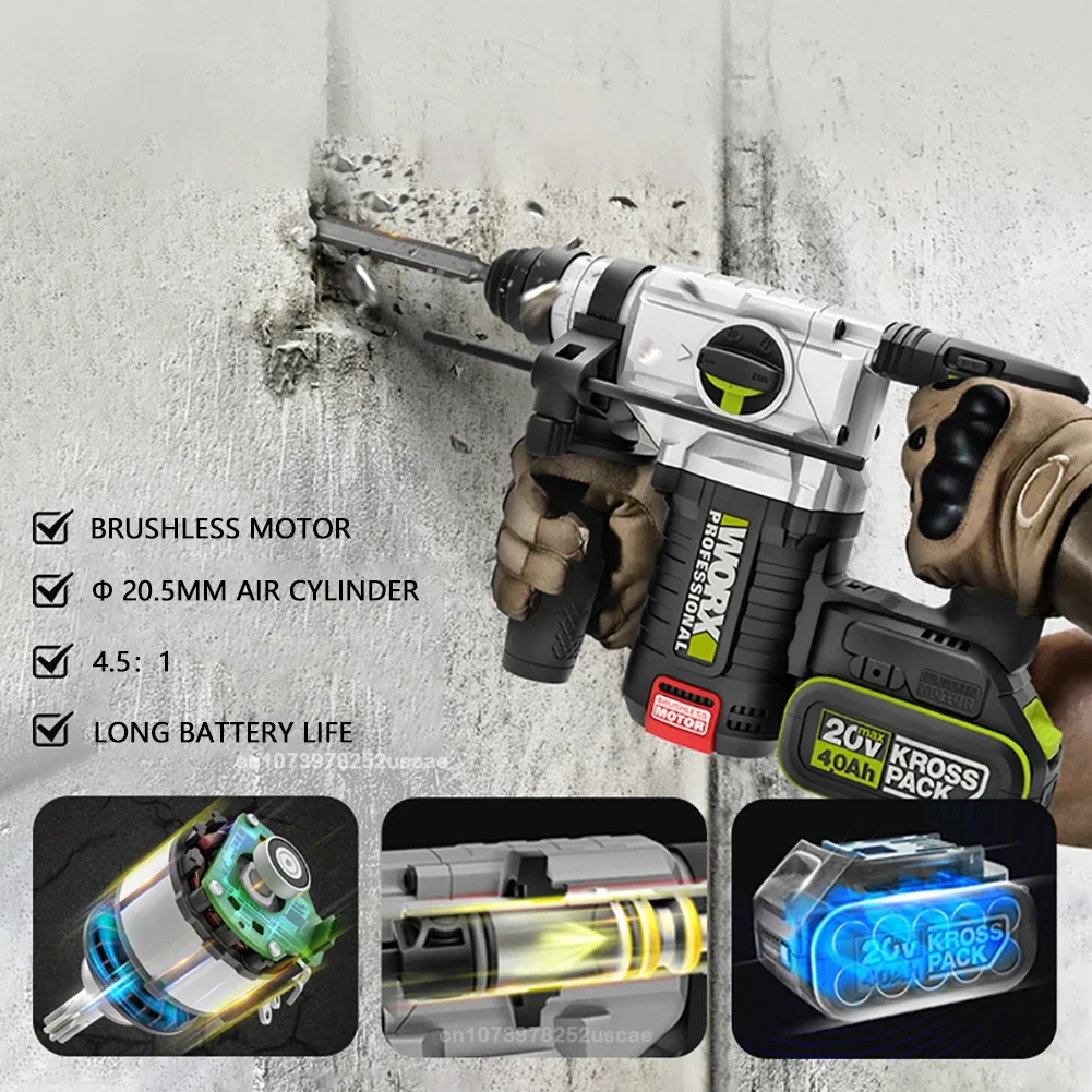WORX WU388F 24mm cordless brushless /Rotary hammer power tools drill concrete/brick/professional/Impulse hammer 20V 3