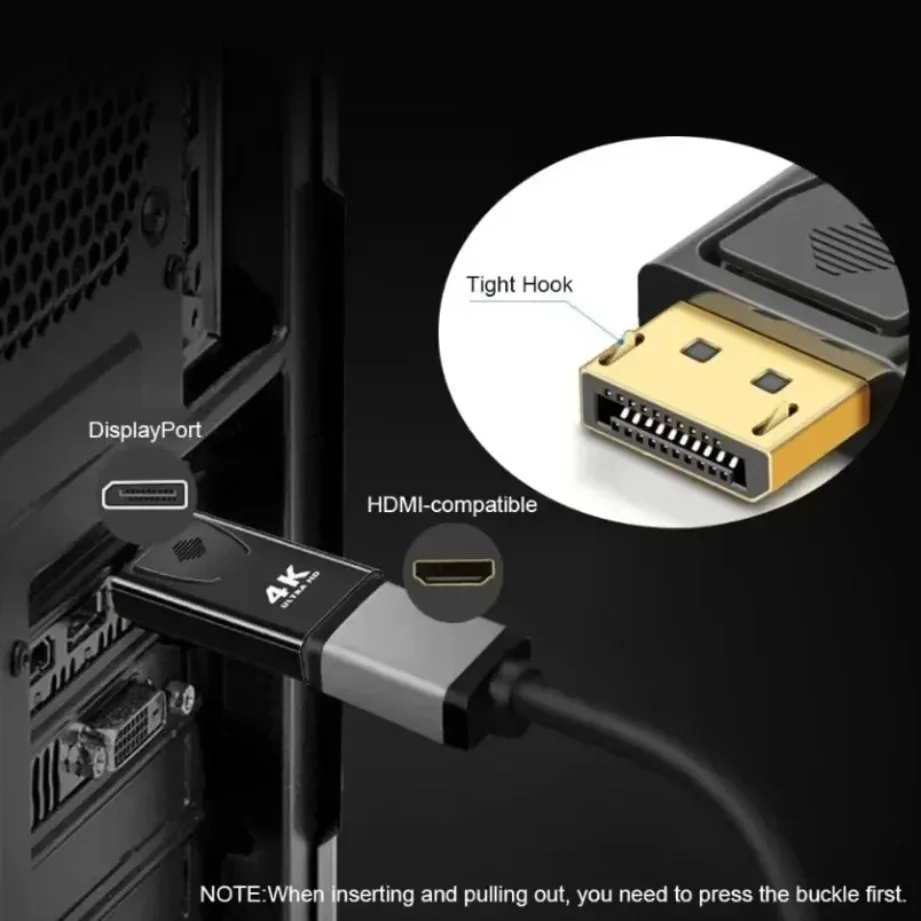 Displayport para hdmi-adaptador 4k/1080p dp para hdmi adaptador macho para  fêmea conversor de áudio de vídeo para pc portátil projetor - AliExpress