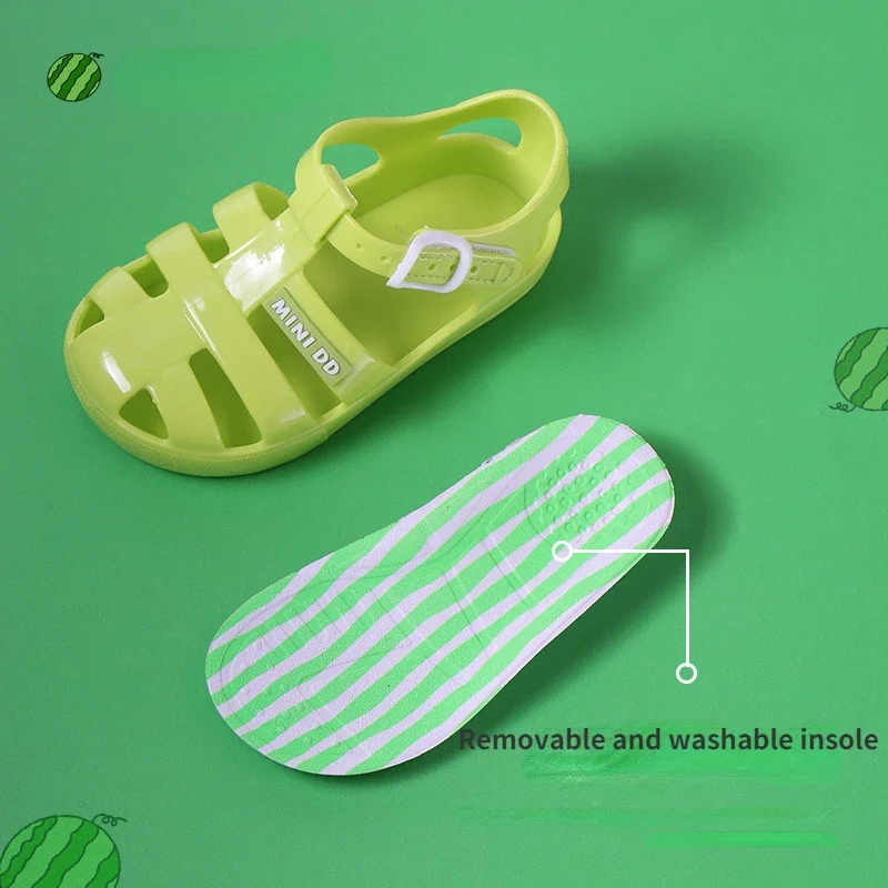 Summer Girls Sandals Breathable Beach Hole Shoes Jelly Color Non-slip Roman Sandals Toddler Children Garden Jelly Shoes 2