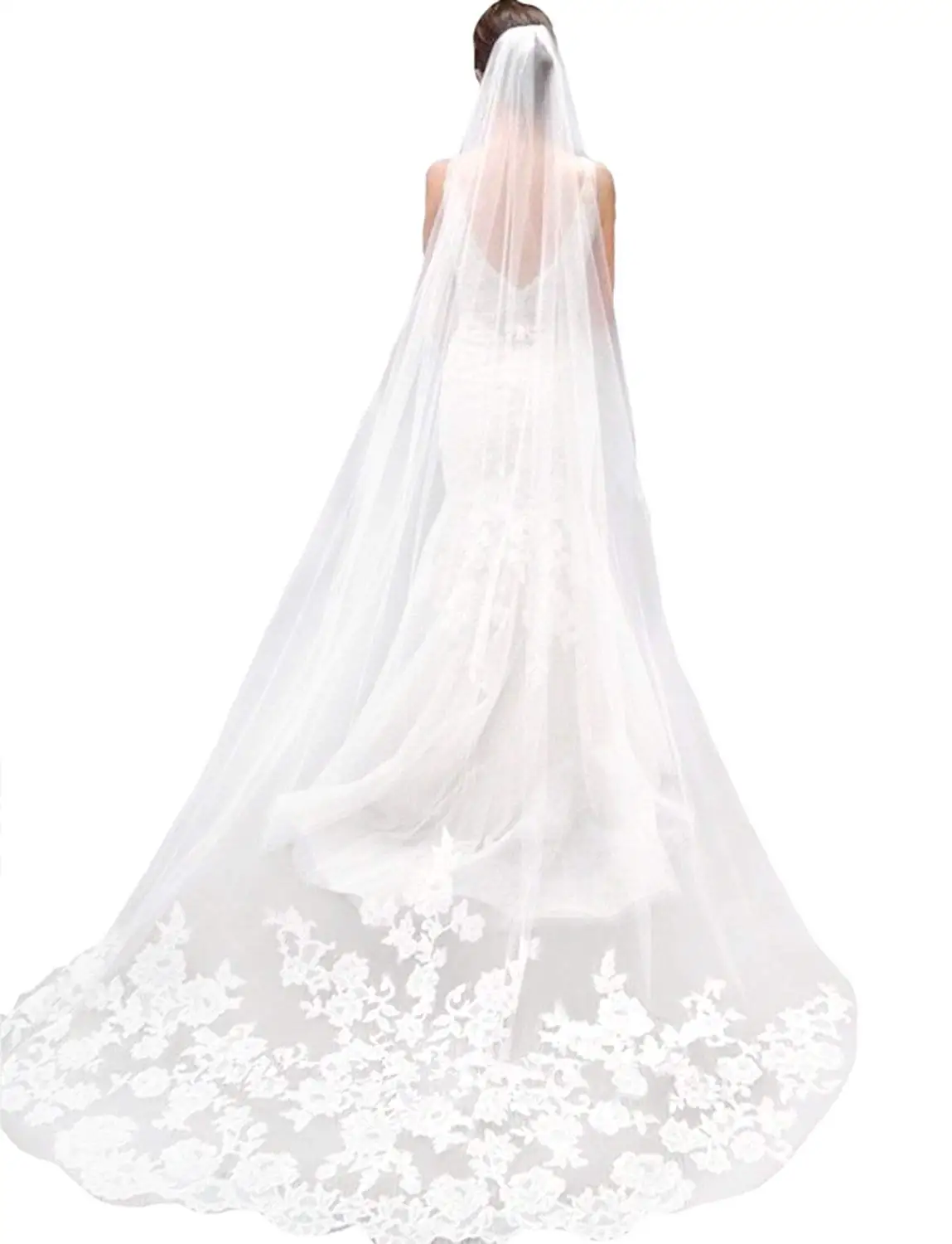 

White Ivory Lace Edge Cathedral Length Wedding Bridal Veil with Comb 2025