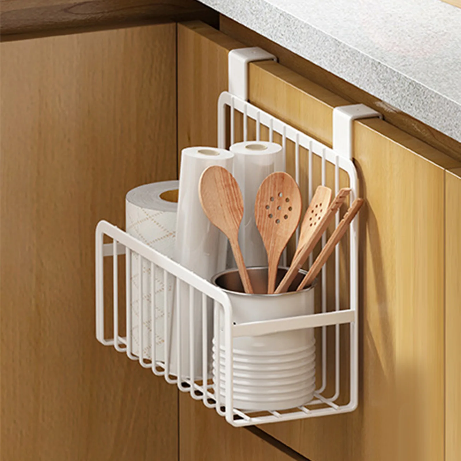 

Hanging Storage Basket With Hook Iron Sundries Grid Storage Basket Organizer for Bathroom Kitchen Storage Tool