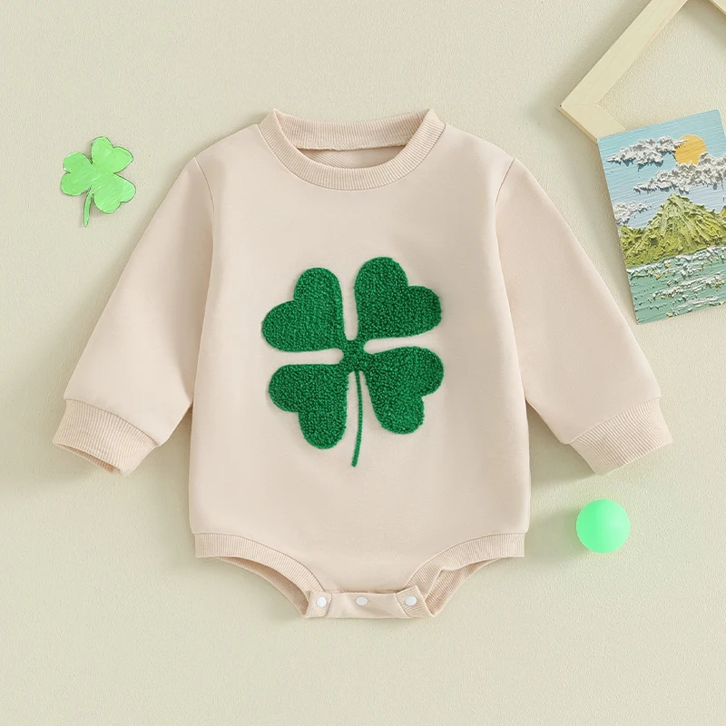 

0-18M Newborn Baby Sweatshirt Romper Long Sleeve Crew Neck Shamrock Spring Bodysuit Irish festival Clothes for Infant Girls Boys