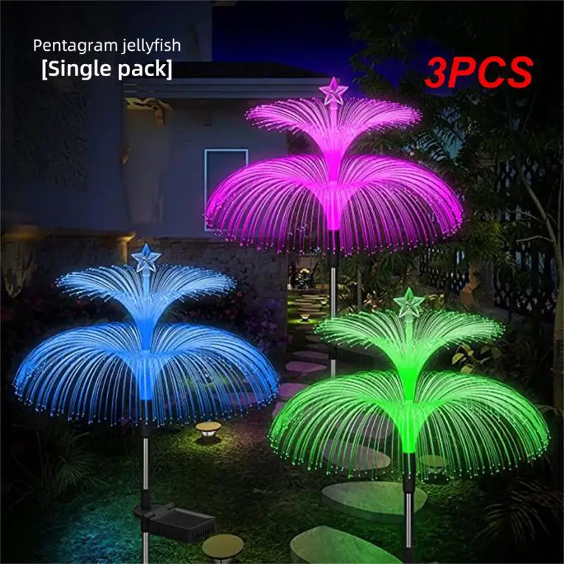 

3PCS Double Solar Jellyfish Light 7 Colors Solar Garden Lights LED Fiber Optic Lights Outdoor Waterproof Decor Lamp for Lawn