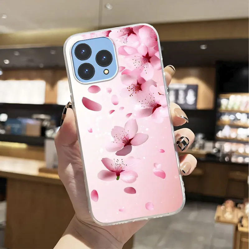 Luxury Transparent Shockproof Silicone Phone Case with Marble Flower Design