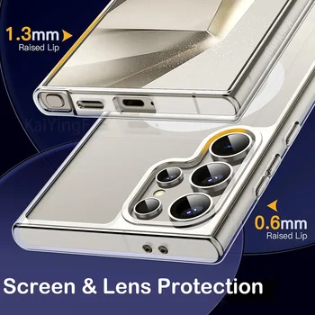 Transparent For Magsafe Case For Samsung Galaxy S25 S24 S23 FE S22 S21 Ultra Plus Wireless Charging Shockproof Clear Cover 2