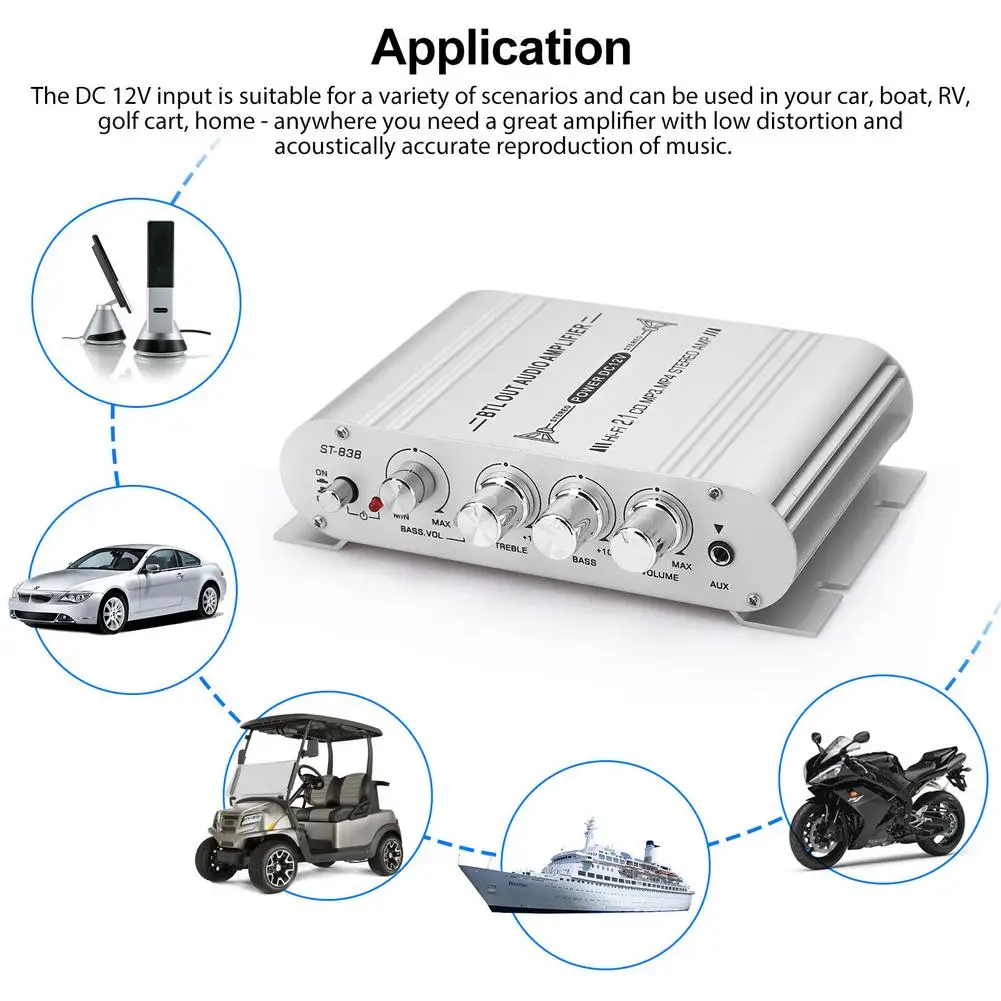 Car Audio Stereo Speaker Hifi Power Amplifier Home Subwoofer 2.1 Channel Audio Output 12v 400w Audio System Car Accessories 838